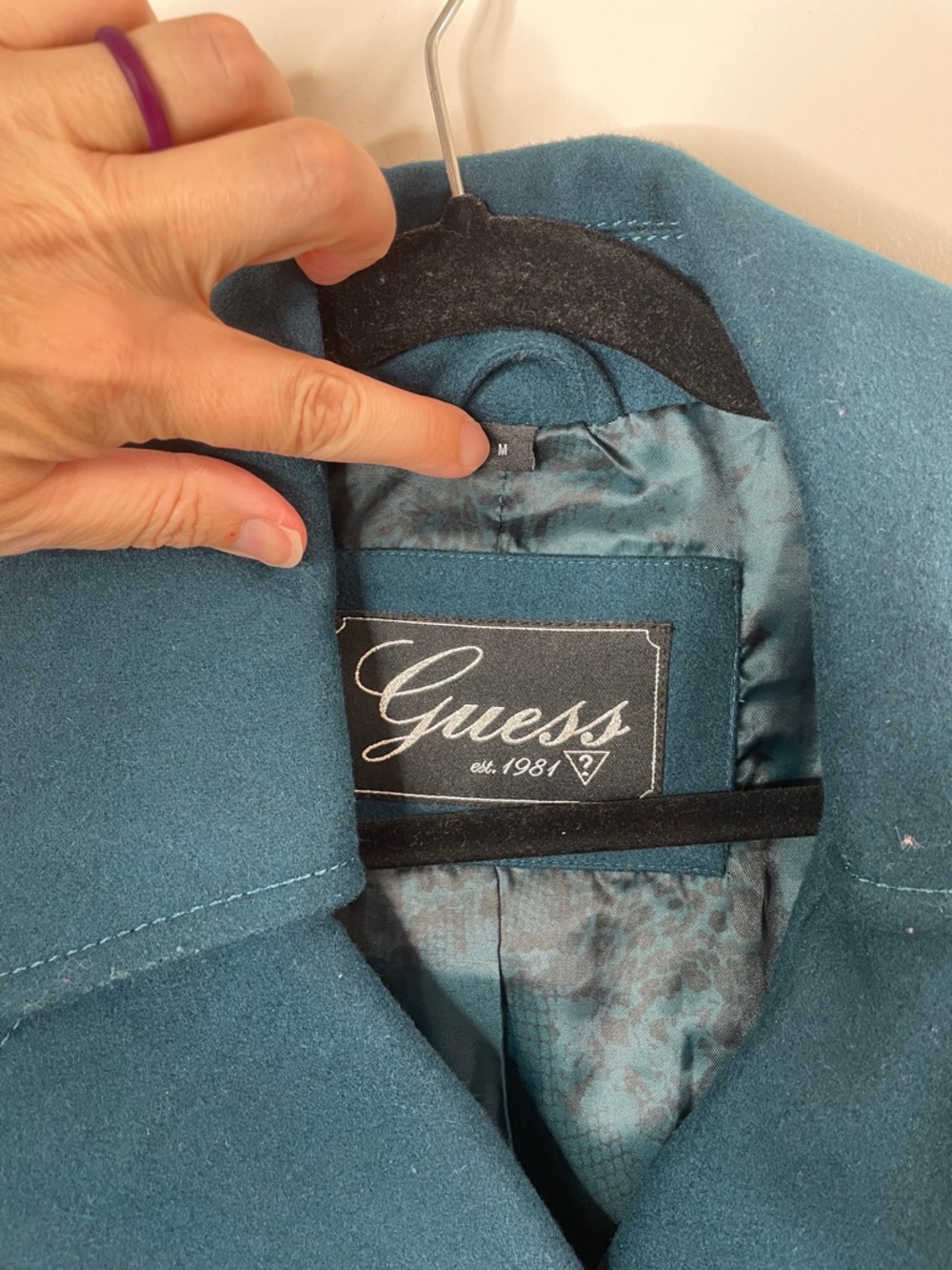 Guess Teal Double-Breasted Wool-Blend Peacoat - Picture 2 of 9